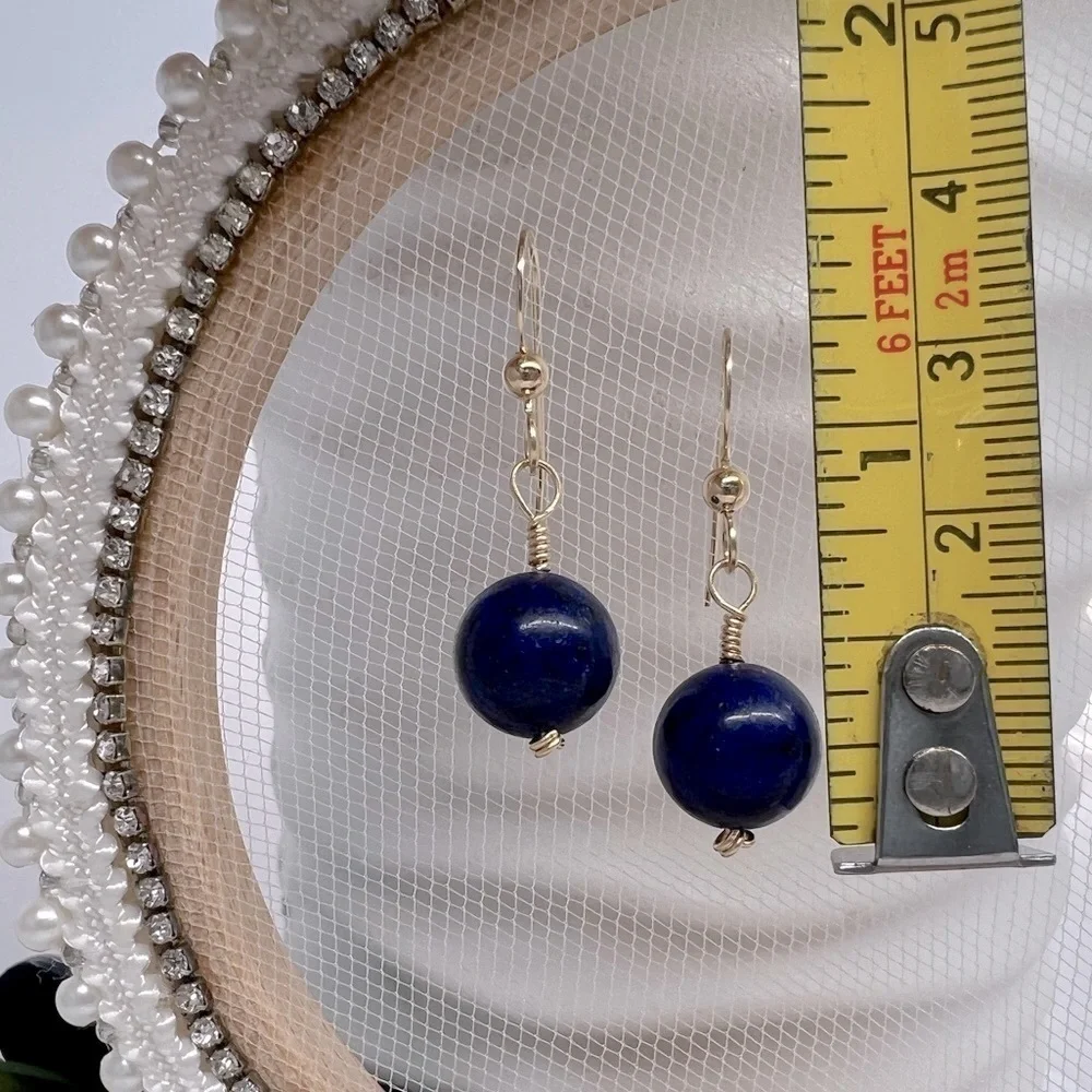 Artisan Blue Lapis Gold Wire Wrap Drop Earrings